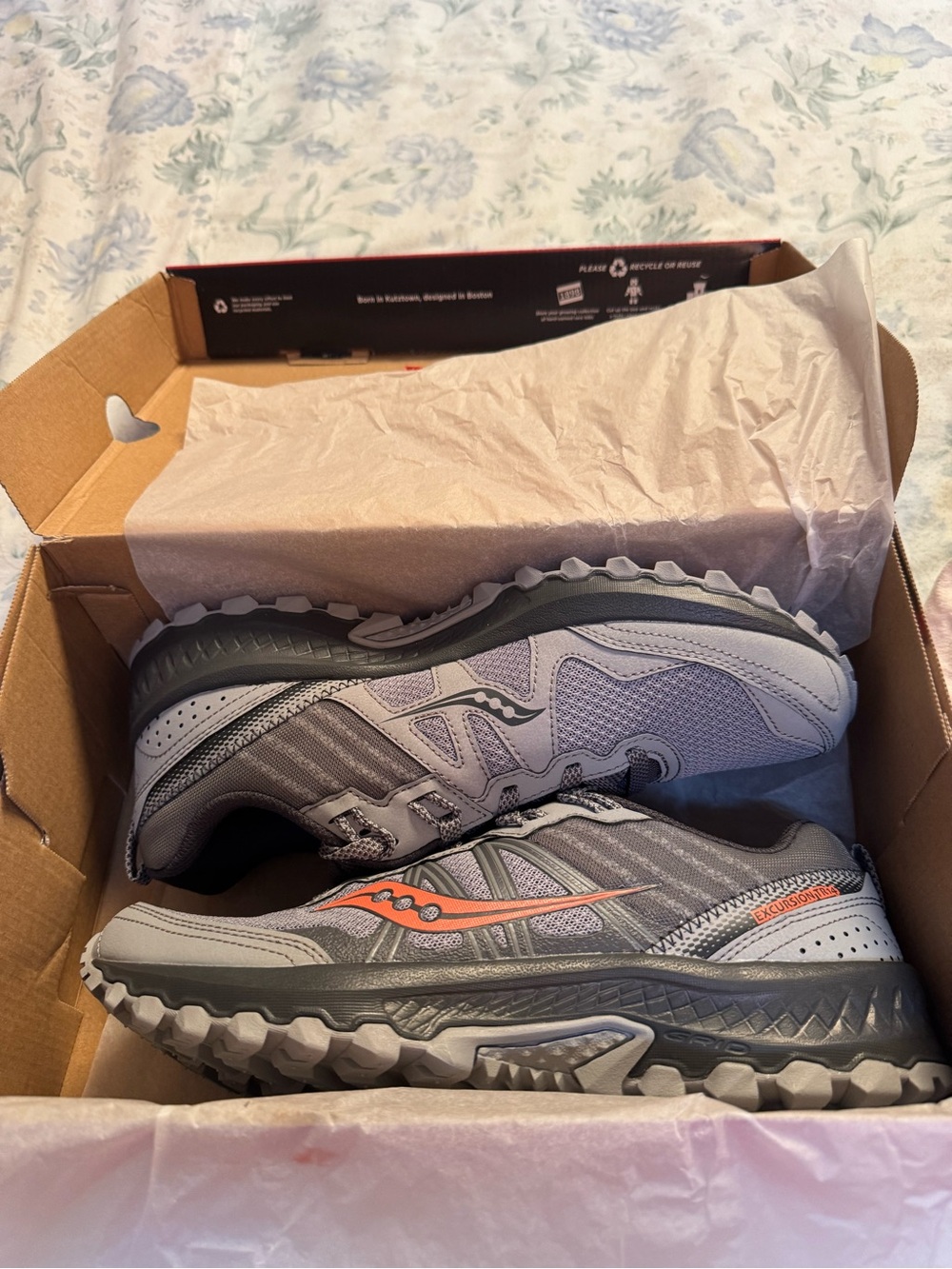Saucony Women’s Grey Athletic Trail Shoes with Orange Accent